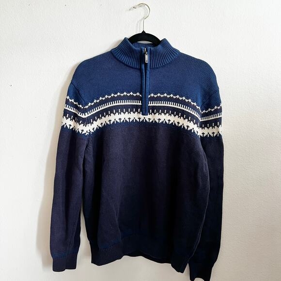 IZOD Men’s Quarter Zip Blue Heavy Knit Pullover Winter Christmas Sweater Large - Picture 1 of 8